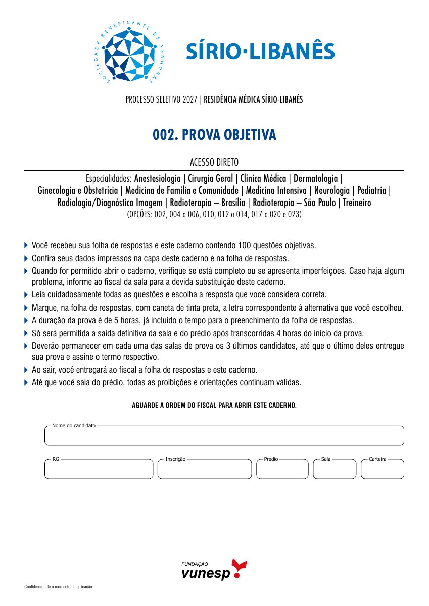 Capa da prova 002 de acesso direto do Sírio-Libanês 2027